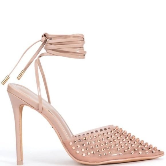 Callie Nude Rhinestone Sling Bling: PVC Stiletto Pumps 8 / 8.5 - Picture 5 of 5